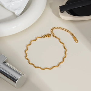 Elegant gold wave snake chain necklace in minimalist stainless steel for women