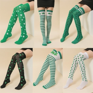 Medias Largas a Rayas de Trébol Verde del Día de San Patricio Calcetines Altos de Muslo para Fiesta