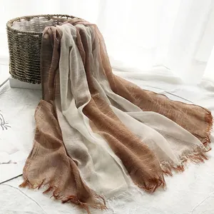 Women Lightweight Cotton Blend Color Block Scarf Sun Protection Soft Fringed Tassel Shawl Bandana For Beach Travel Daily
