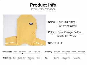 Detail size chart and color options for yellow dog thermal base layer jumpsuit