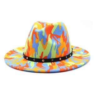 Cappello fedora in lana graffiti colorati con rivetti in metallo e tesa larga unisex