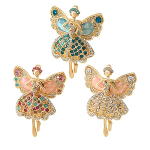Vintage Ballet Girl Brooch Pin Alloy Rhinestone Cat Eye Stone Fairy Angel Pendant Elegant Dress Accessory For Women