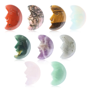 Natural Crystal Moon Face Carved Ornament Crescent Healing Gemstone Home Decor Meditation Stone