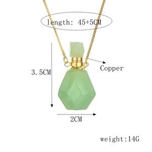 Detailed size specifications for green aventurine crystal perfume bottle pendant necklace