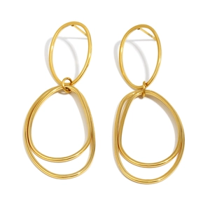 Minimalist double layer irregular ring earrings in 18K gold plated stainless steel