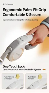 Detail of automatic retractable dog leash featuring ergonomic grip and one-click brake system