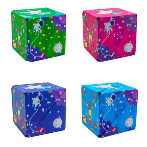 Space-themed infinite cubes in four vibrant colors featuring astronaut and planet patterns