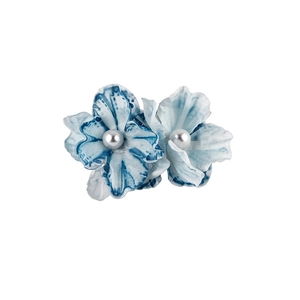Elegant blue fabric flower hair clips with pearl center for beach vacation hairstyles.
