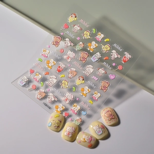 3D embossed nail stickers featuring cute Mikko cartoon bears and rabbits design