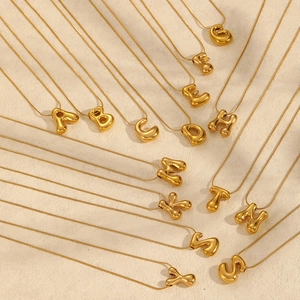 Polished 18k gold plated stainless steel initial pendant necklaces on snake chains