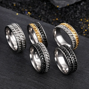 Men's titanium stainless steel spinner rings featuring double curb chain rotatable bands