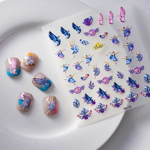 5D embossed ballet dancer nail stickers with elegant swan and floral patterns on nails