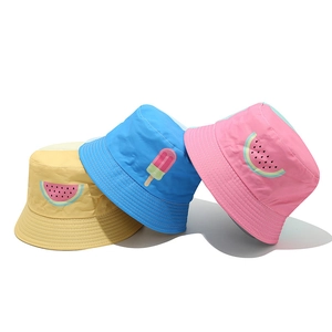Kids Bucket Hat Reversible Sun Protection Wide Brim Breathable Polyester Watermelon Popsicle Fruit Print Summer Outdoor