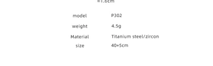 Detailed specs for titanium steel necklace with zircon, featuring 40+5cm chain length