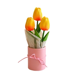 Artificial PU tulips in a pink pot with ribbon for gift decor and car accessories
