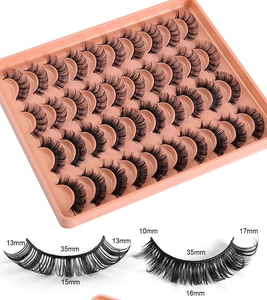 Detailed size chart showing 10mm to 17mm lengths for Russian volume false eyelashes