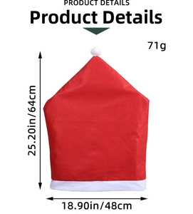 Detail view of red Santa hat chair cover with dimensions 64x48cm and white pompom accent