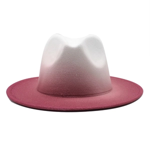 Detailed view of the gradient wool felt fedora with white to burgundy transition