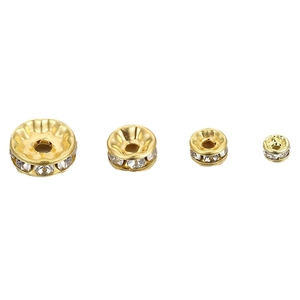 Golden rhinestone spacer beads in four different sizes for DIY bracelet jewelry making