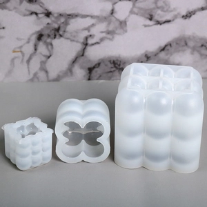 Three-piece DIY set including bubble cube and flower-shaped silicone molds for candle making
