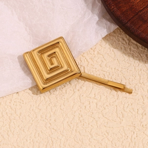 Pince À Cheveux En Acier Inoxydable Plaqué Or 18K Carré Géométrique Motif Grec Minimaliste Épingle À Cheveux Femme
