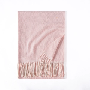 Écharpe rose à chevrons avec franges, châle pashmina doux pour femmes, style d'hiver