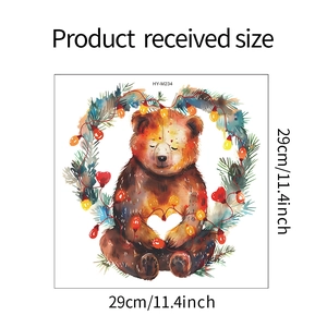 Detail of Christmas brown bear wall sticker with festive lights on a white background