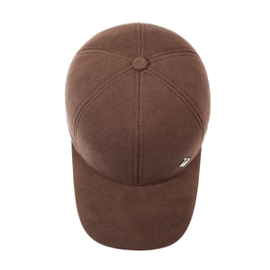 Men's thickened wool blend baseball cap in dark brown with warm ear flaps and metal logo