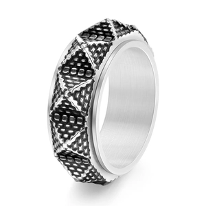 Vintage Egyptian pyramid stainless steel spinning ring for men with geometric texture