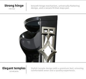 Detail view of durable hinges and silver cross star metal accents on Y2K black sunglasses