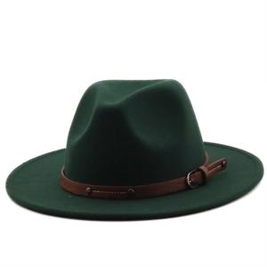 Classic Wide Brim Fedora Hat Wool Felt Jazz Cap With Belt Buckle Vintage Style For Men Women