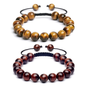 Natural Tiger Eye Agate Bead Bracelet Handmade Braided Adjustable Cord Stone Jewelry For Men And Women