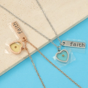 Faith Mustard Seed Necklace Stainless Steel Heart And Rectangular Bar Pendant Religious Spiritual Jewelry Gift For Women