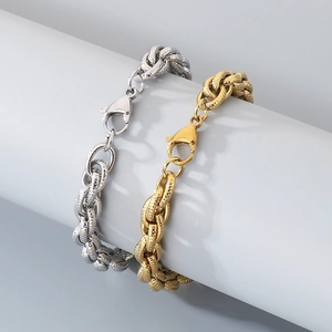 Minimalist hammered texture stainless steel chain bracelets in gold and silver finish