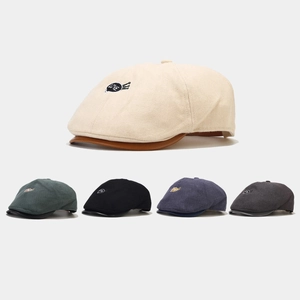 Cappello Piatto Stile Britannico Vintage In Lana Con Visiera In Pelle PU Ricamo LOVE Toppa Corona Retro Unisex