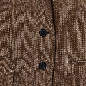 Brown herringbone tweed blazer for women featuring classic weave and resin buttons