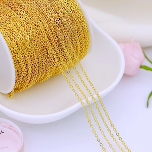 Close-up of 18K gold plated copper chain roll for DIY jewelry making accessories