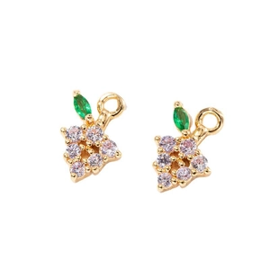 Exquisite gold grape charm pendant with white and green micro-pave cubic zirconia crystals