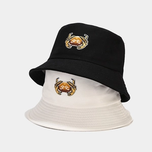 Crab Embroidery Cotton Bucket Hat Sun Protection Outdoor Foldable Summer Fisherman Hat For Women Students