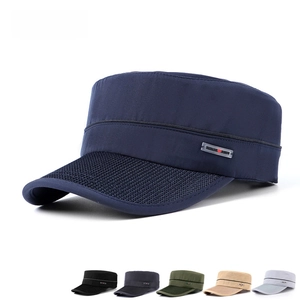 Men's navy quick-dry flat top cap with breathable mesh brim and multi-color options