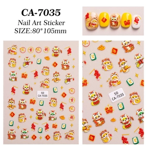 5D embossed nail stickers with Chinese New Year dragon, lion dance and lucky symbols