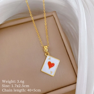 Detail of Ace of Hearts poker pendant with product size and weight specifications