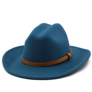 Retro Wide Brim Fedora Hat Woolen Felt Jazz Cap With Decorative Leather Belt Buckle For Men And Women