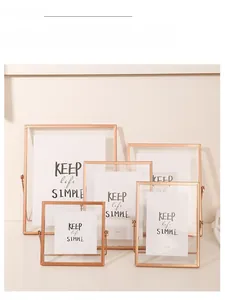 Detail of rose gold metal photo frames with keep life simple art in 5x7 and 4x6 sizes