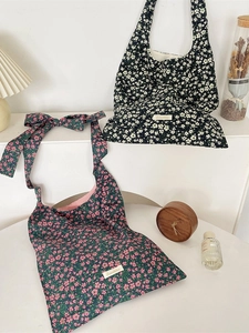 Sacs cabas en toile à fleurs avec nœud élégant et motifs botaniques pour femmes
