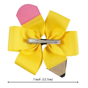 5-inch handmade pencil shaped grosgrain ribbon bow hair clip with metal alligator clip