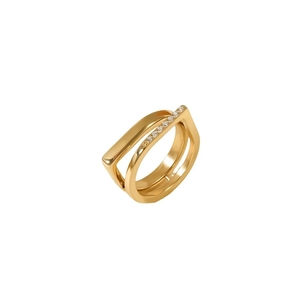 Zweischichtiger 18K vergoldeter Edelstahlring mit Herz und geometrischem Hohlraum-Design