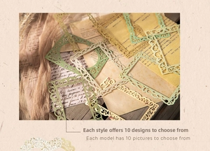 Detailed view of vintage hollow lace paper borders for scrapbooking and DIY crafts