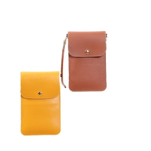 Sacs à bandoulière minimalistes pour téléphone en similicuir marron et jaune avec bouton pression