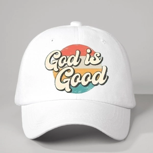 Casquette de baseball en coton blanc avec imprimé vintage God is Good et réglable
